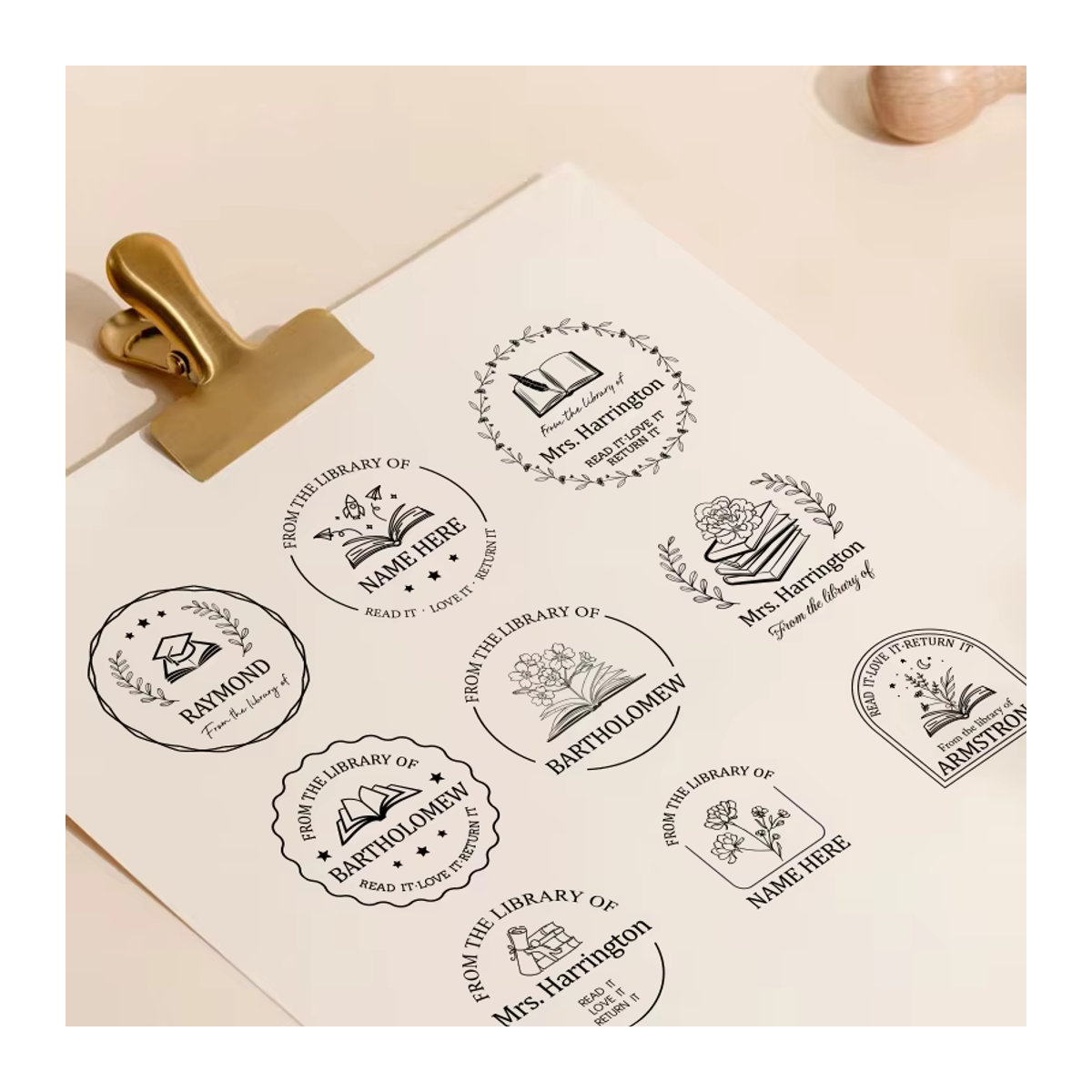Personalisierter Buchstempel mit individuellem Text, runder Ex-Bibliotheks-Siegel aus Kunststoff in Schwarz - Bild 3
