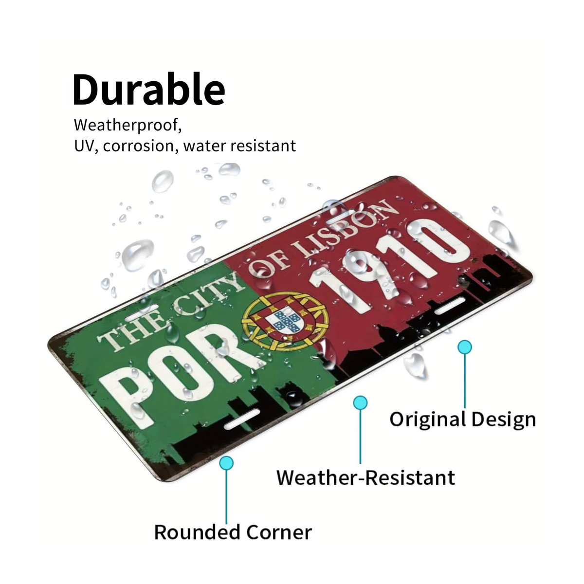 Personalisierter dekorativer Nummernschild aus Aluminium mit Lissabon Stadtlandschaft im Vintage-Stil, mehrfarbig, Wandmontage - Bild 2