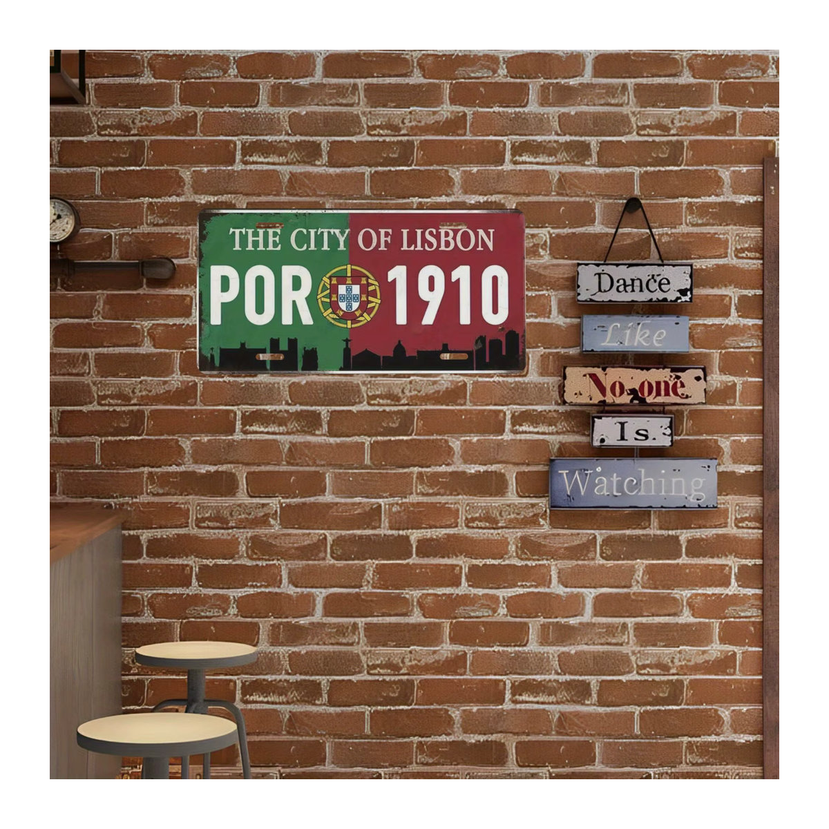 Personalisierter dekorativer Nummernschild aus Aluminium mit Lissabon Stadtlandschaft im Vintage-Stil, mehrfarbig, Wandmontage - Bild 4