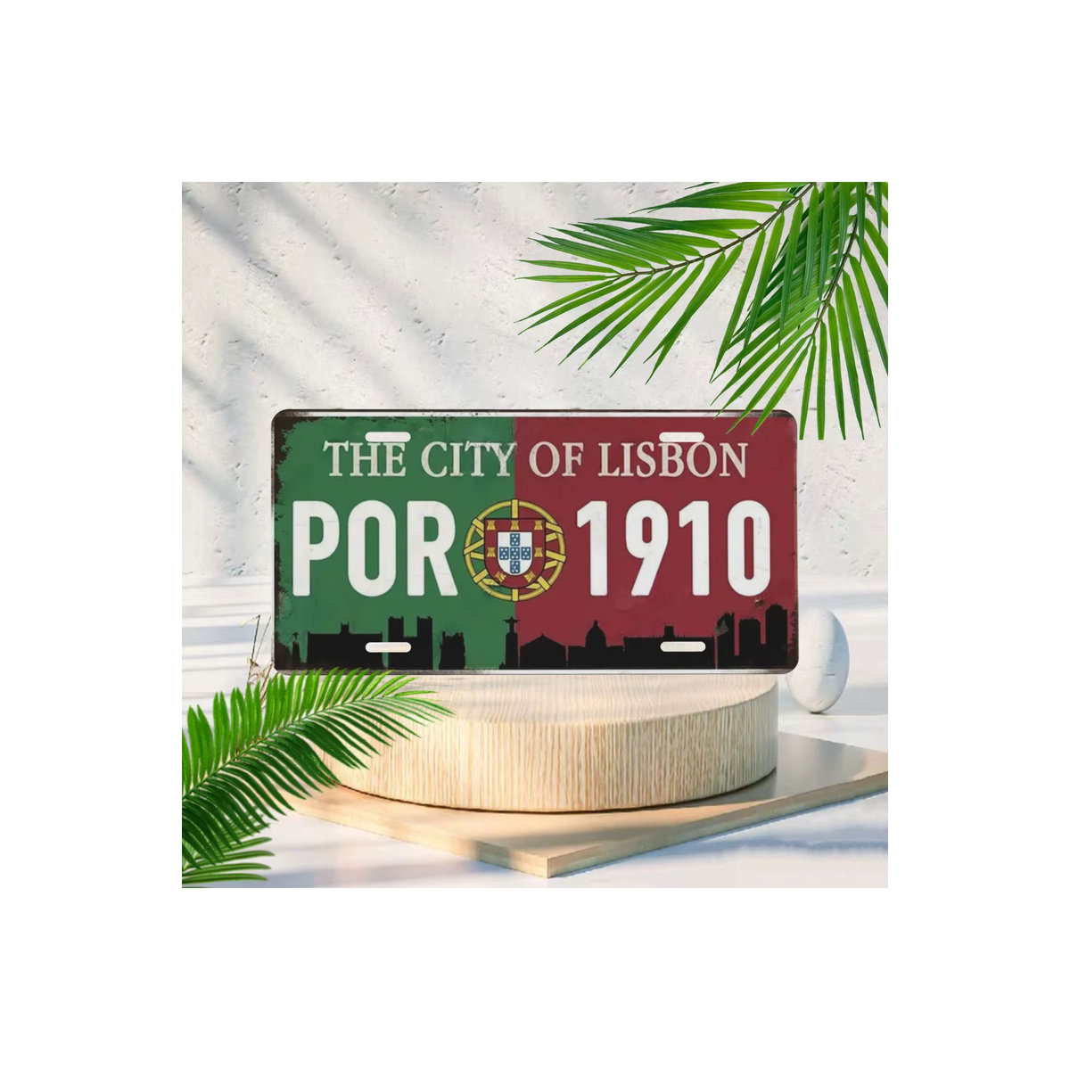 Personalisierter dekorativer Nummernschild aus Aluminium mit Lissabon Stadtlandschaft im Vintage-Stil, mehrfarbig, Wandmontage - Bild 5