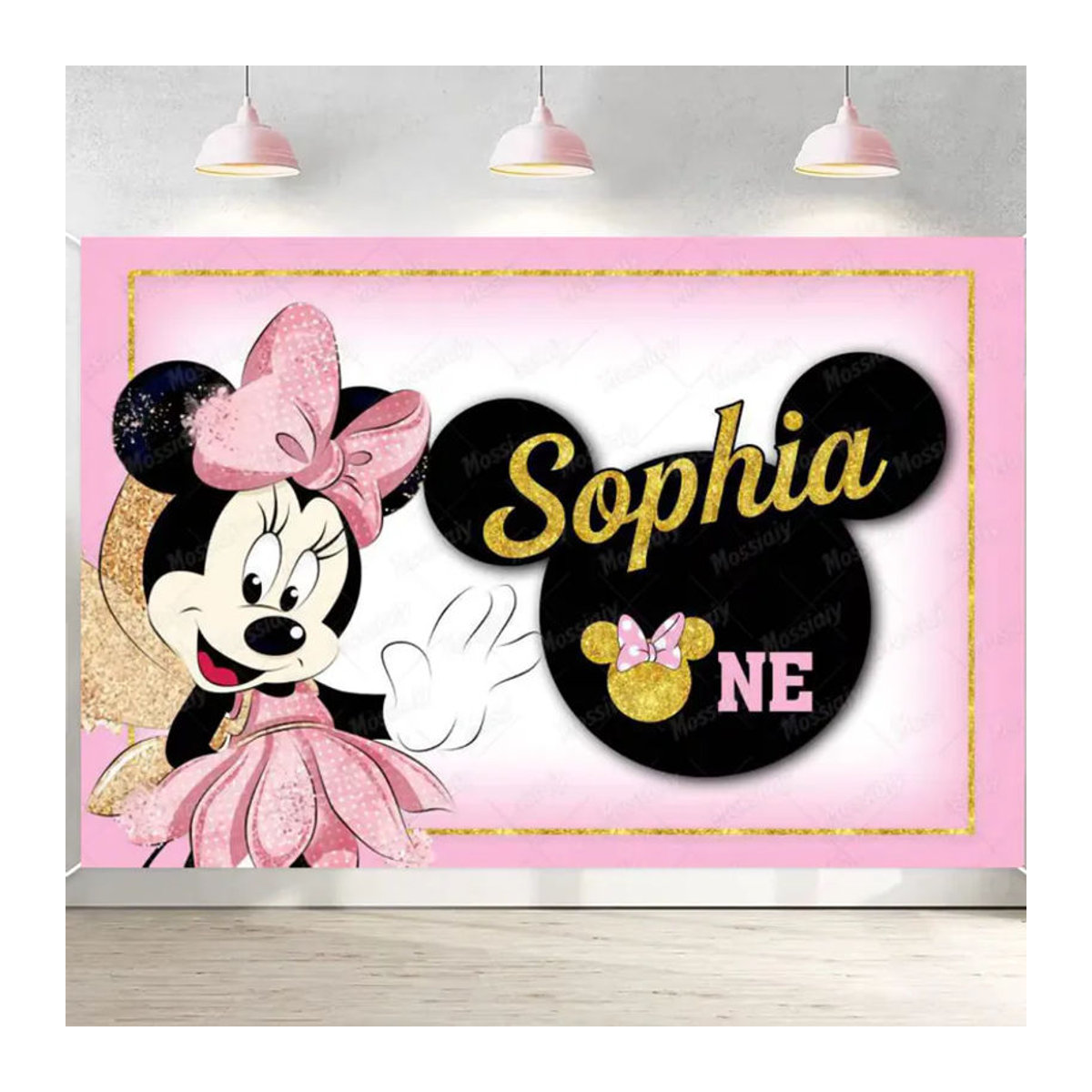 Personalisierter Fotohintergrund Minnie Motiv in Rosa für Kindergeburtstage von Potdemiel aus Vinyl, B: 150 cm, H: 100 cm - Bild 3