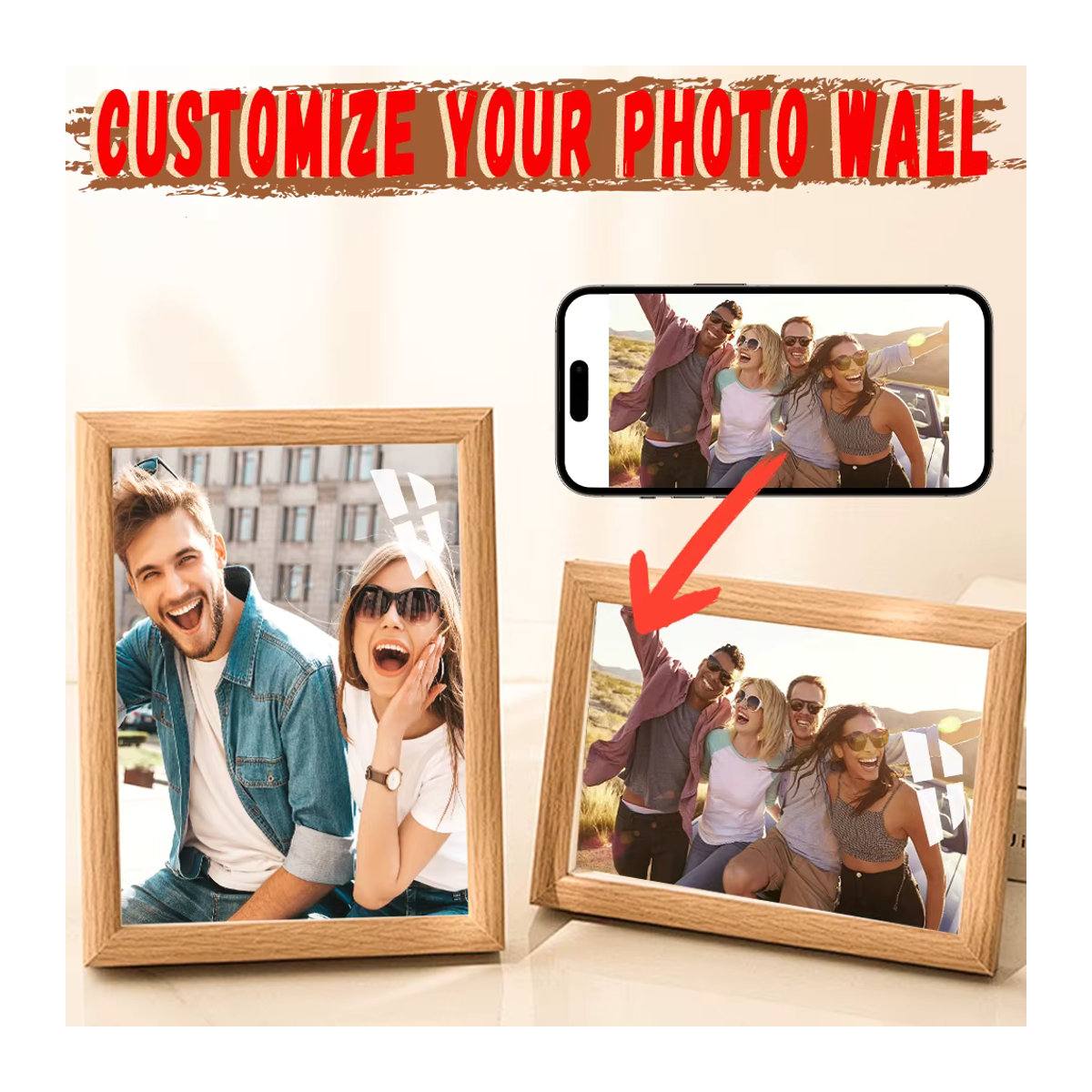 Personalisierter Fotorahmen aus Holz in Schwarz und Mehrfarbig für die Wandmontage, Rechteckig, Minimalistisches Design - Bild 3