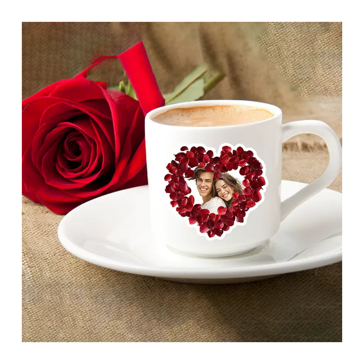 Personalisierter herzförmiger Fotoaufkleber von WEIGAO mit roter Rose und floralem Design in Rot für den Valentinstag - Bild 3