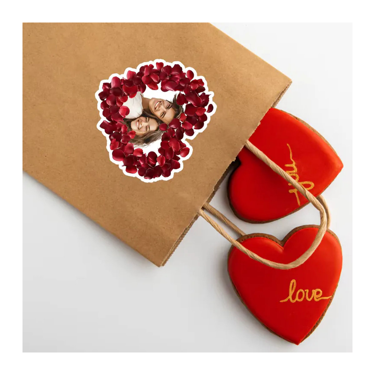 Personalisierter herzförmiger Fotoaufkleber von WEIGAO mit roter Rose und floralem Design in Rot für den Valentinstag - Bild 4