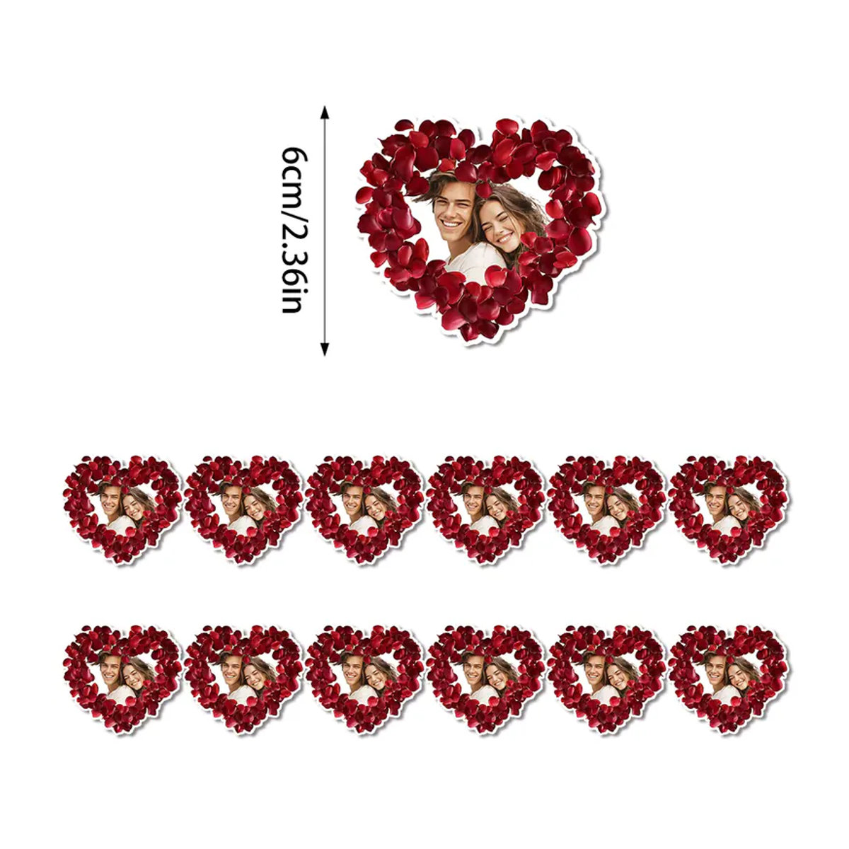 Personalisierter herzförmiger Fotoaufkleber von WEIGAO mit roter Rose und floralem Design in Rot für den Valentinstag - Bild 5