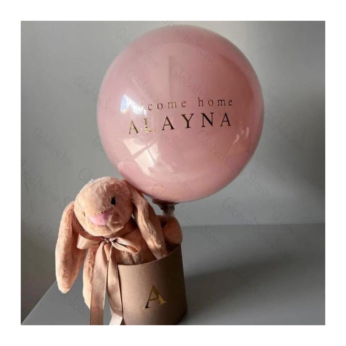 Personalisierter MicroPlush Namensballon in Rosa für Babyparty, Taufe oder Hochzeit mit Latex-Bubble-Effekt - Bild 1