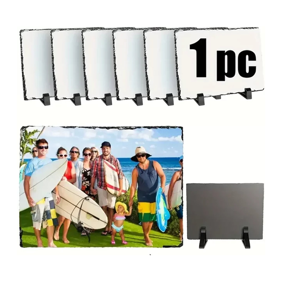 Personalisierter Sublimationsschiefer als rechteckiger Fotorahmen in Grau mit Präsentationsständer für DIY-Projekte, B: 15 cm, H: 10 cm - Bild 1