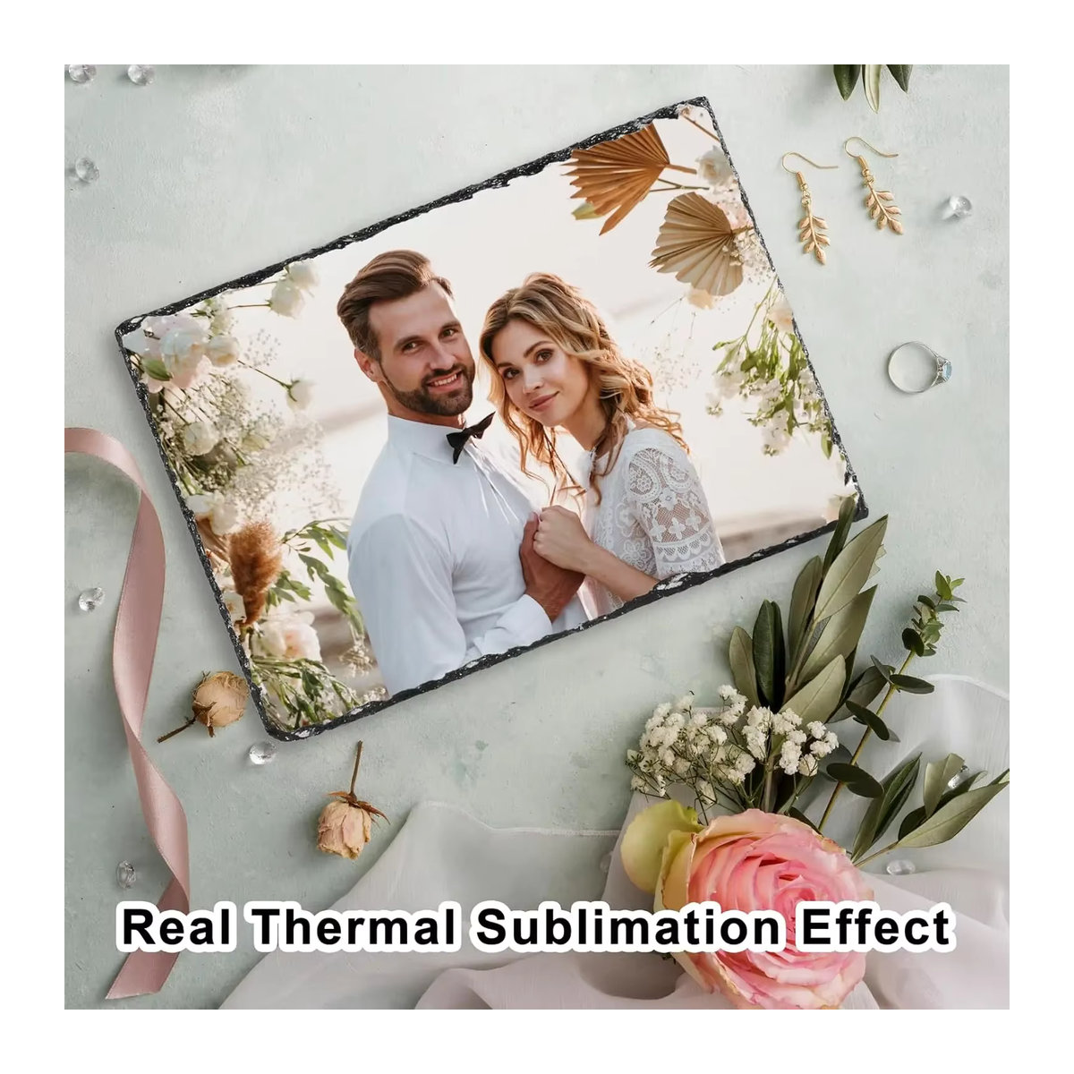 Personalisierter Sublimationsschiefer als rechteckiger Fotorahmen in Grau mit Präsentationsständer für DIY-Projekte, B: 15 cm, H: 10 cm - Bild 3