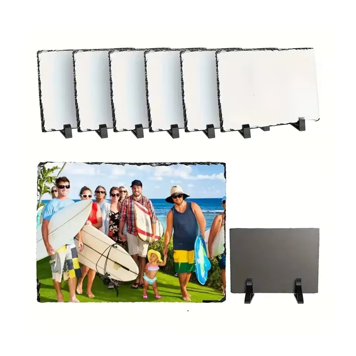 Personalisierter Sublimationsschiefer als rechteckiger Fotorahmen in Grau mit Präsentationsständer für DIY-Projekte, B: 15 cm, H: 10 cm - Bild 6