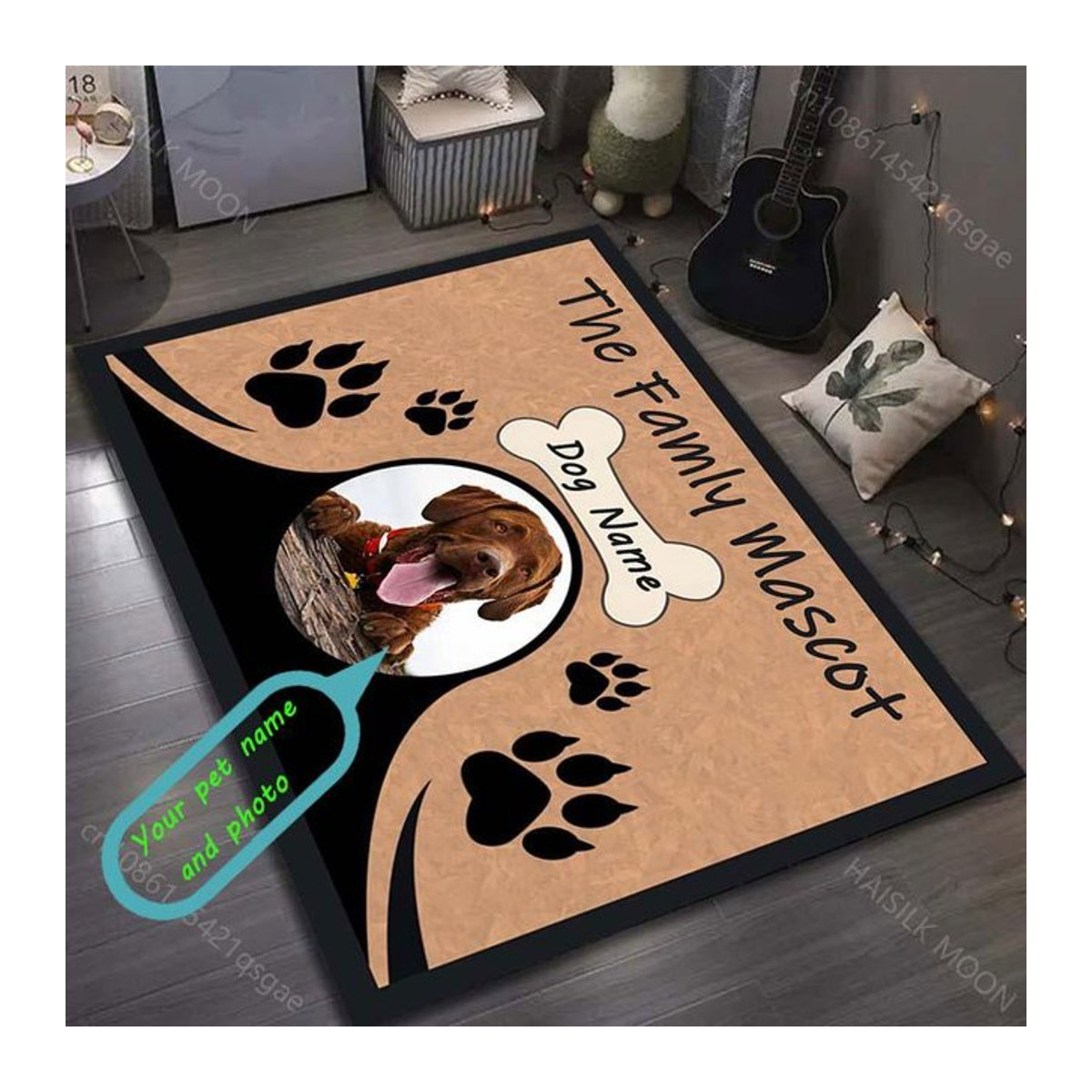 Personalisierter Teppich mit eigenem Haustierfoto von UQIDEHOME in Braun, B/T/H: 200 x 150 cm - Bild 1