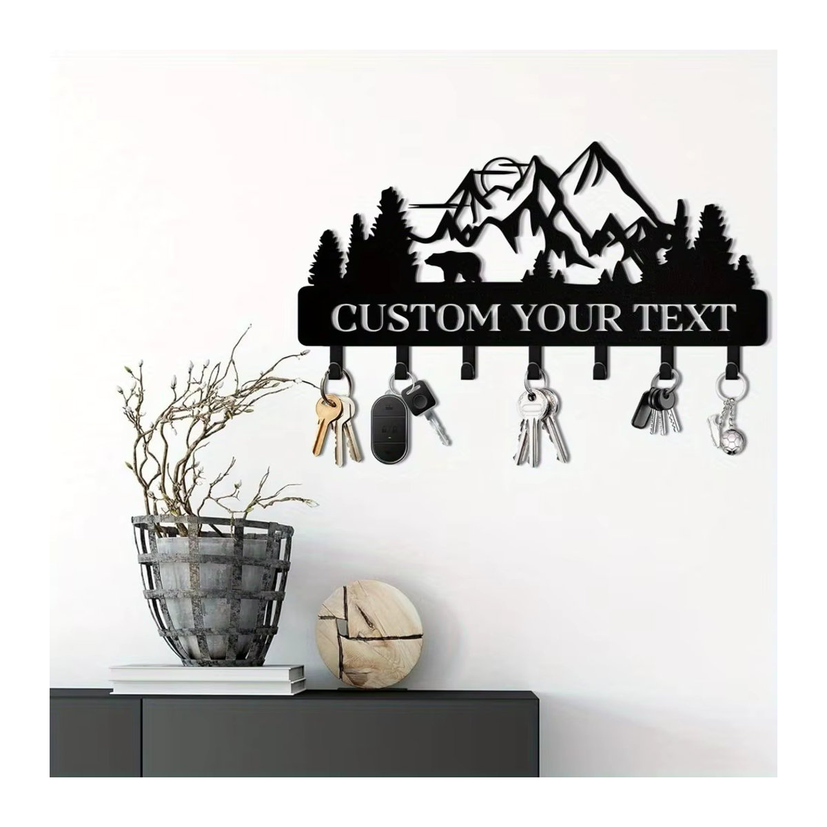 Personalisierter Wandschlüsselhalter aus Metall von CIFBUY in Schwarz, Wandmontierter Multi-Haken-Organizer mit individuellem Namen, B/H/T: 30,48 x 30,48 x 30,48 cm - Bild 3
