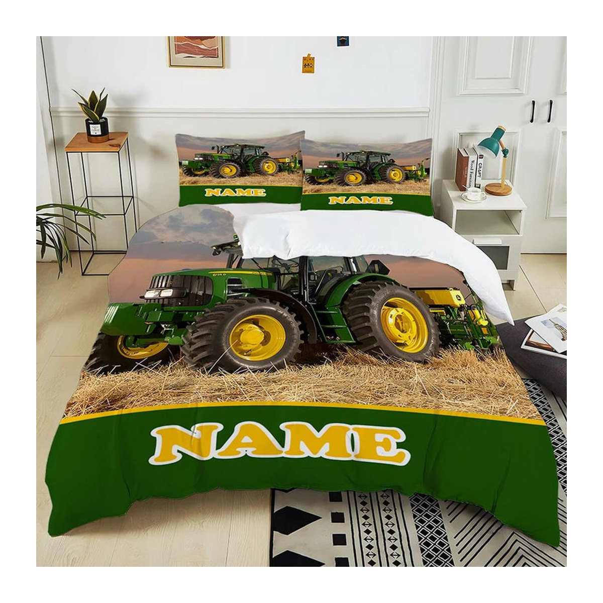 Personalisiertes 3-teiliges Bettwäsche-Set mit Retro-Traktor-Muster für Kinder und Erwachsene, Weiche Bettwäsche, Größe: 173 x 218 cm - Bild 2
