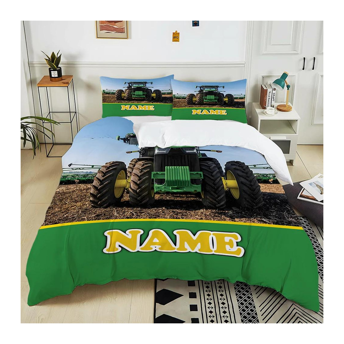 Personalisiertes 3-teiliges Bettwäsche-Set mit Retro-Traktor-Muster von Lodestar, mehrfarbig, B/H: 140 x 210 cm - Bild 2