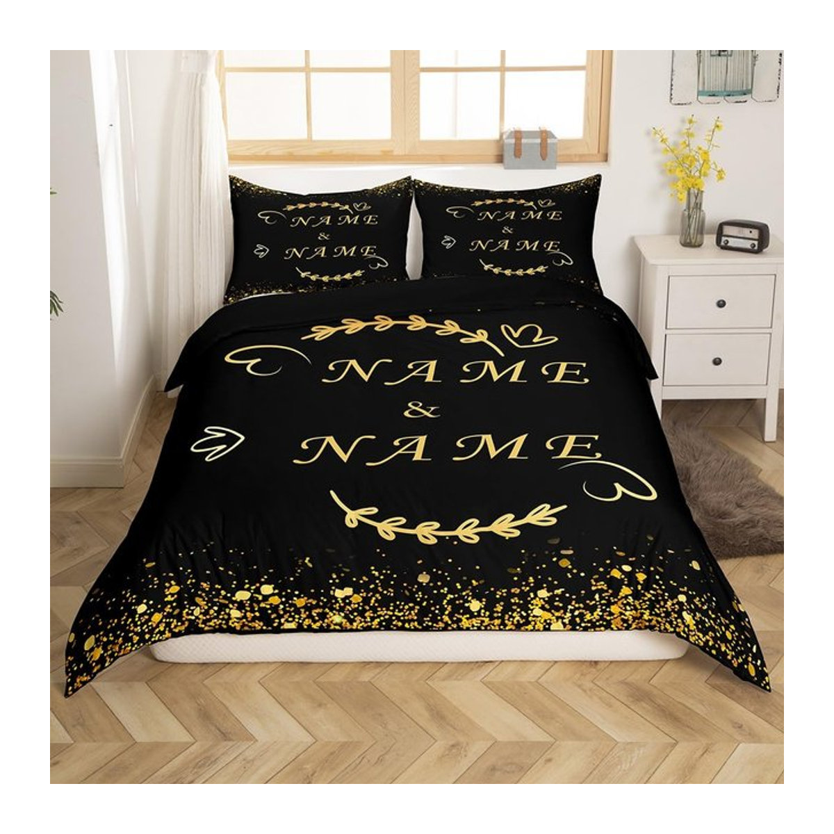 Personalisiertes Bettwäsche-Set JMG Household Supplies für Liebhaber in Schwarz, Bettbezug und Kissenbezug, B/H: 135 x 200 cm - Bild 1
