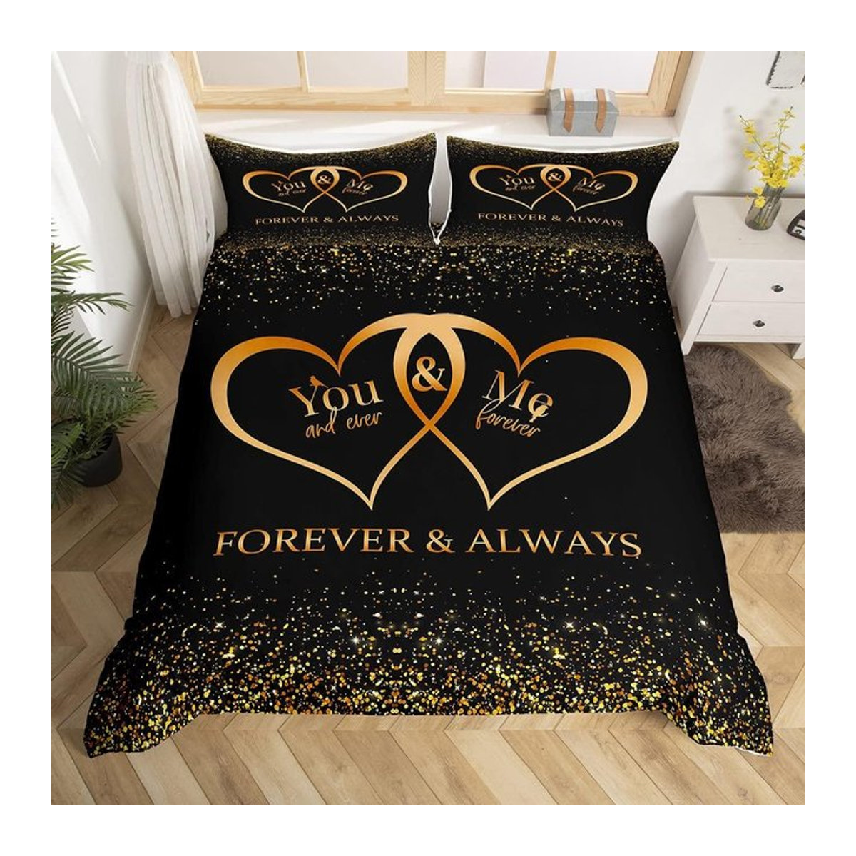 Personalisiertes Bettwäsche-Set JMG Household Supplies für Liebhaber in Schwarz, inklusive Bettbezug und Kissenbezug, Queen Size B: 210 cm x H: 210 cm - Bild 1