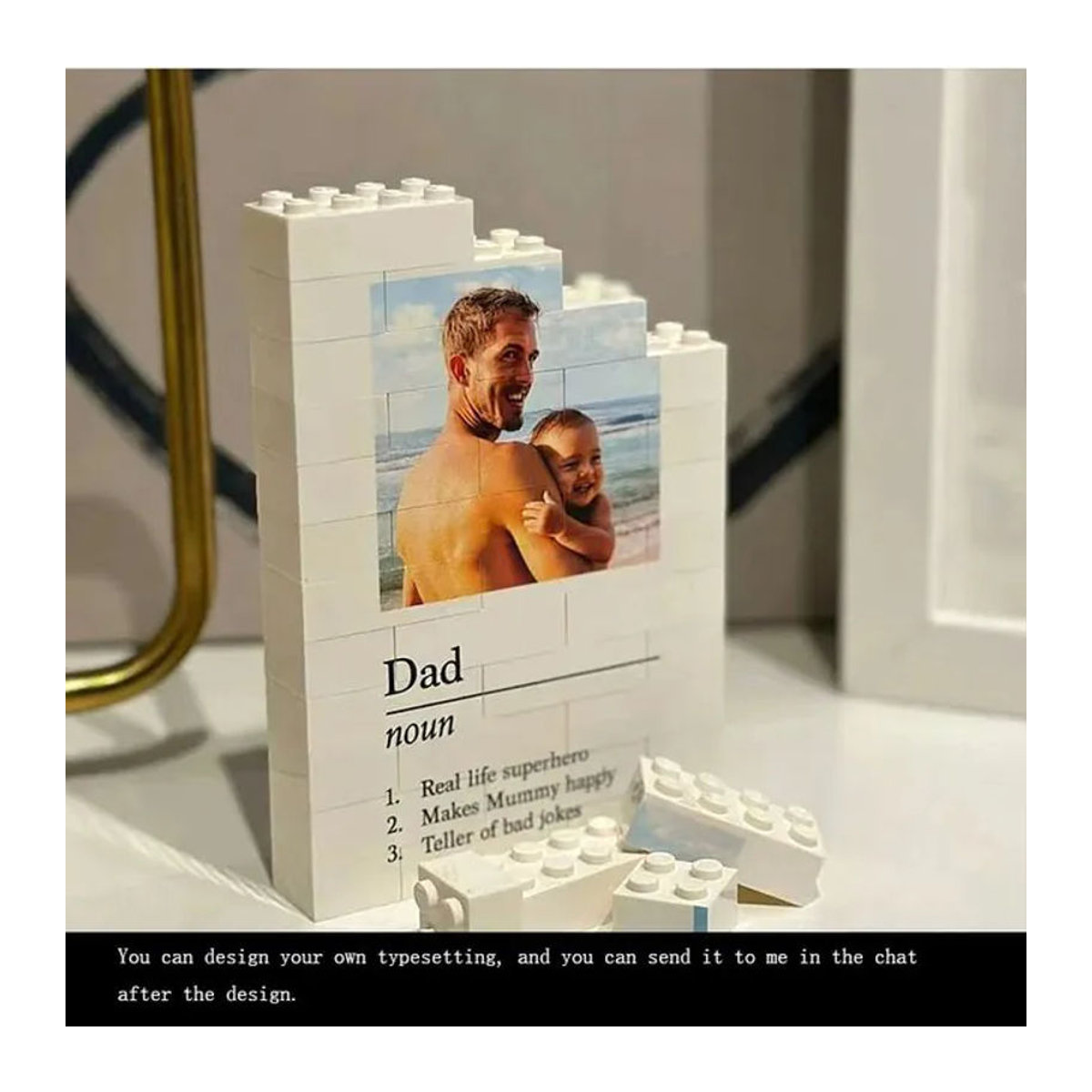 Personalisiertes Foto-Baustein-Puzzle von 4MELLY in Weiß mit Gravur und Text-Ziegelstein-Rahmen aus Kunststoff - Bild 1