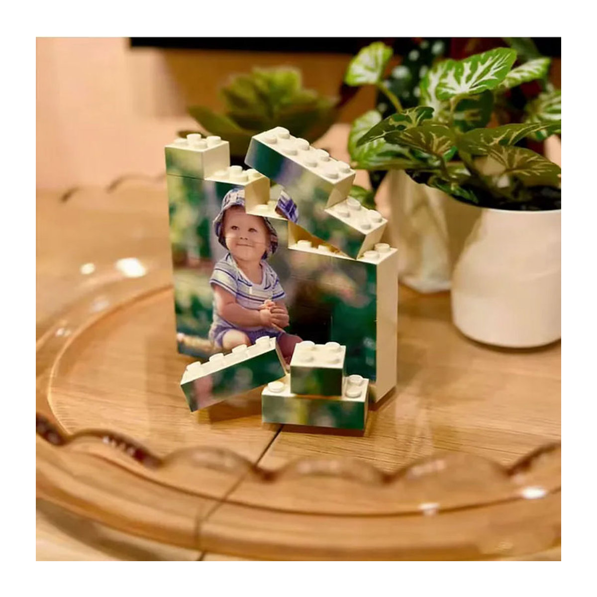 Personalisiertes Foto-Baustein-Puzzle von 4MELLY in Weiß mit Gravur und Text-Ziegelstein-Rahmen aus Kunststoff - Bild 2