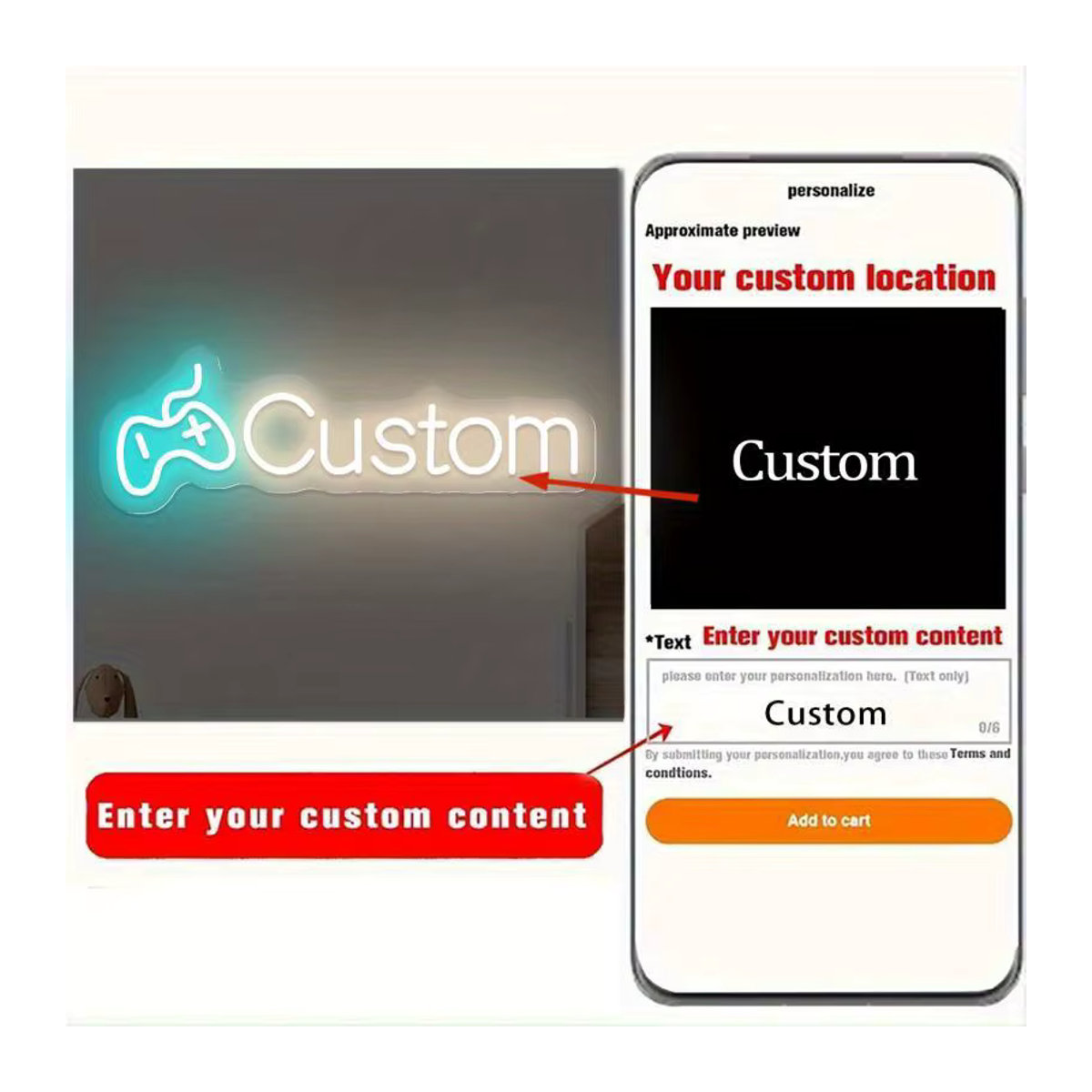Personalisiertes Gamer-Neonschild mit Game-Controller-Design, LED-Wanddekoration aus Kunststoff, USB-betrieben, Farben: Rot, Rosa oder Bunt, Breite: 25,4 cm - Bild 3