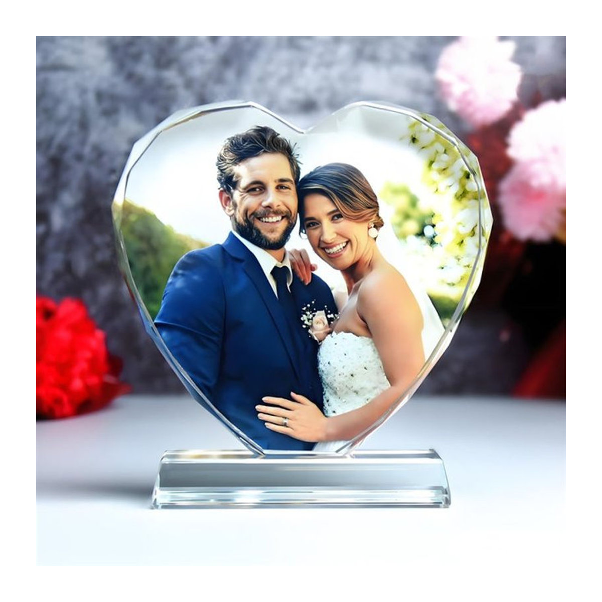 Personalisiertes Kristallfoto von QKX in transparentem Glas als individueller Bilderrahmen für Hochzeiten und besondere Erinnerungen - Bild 1