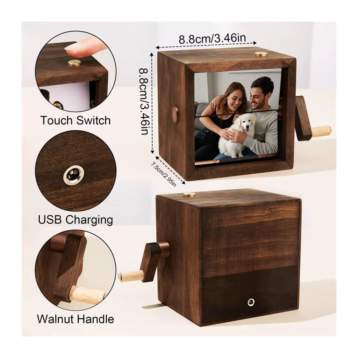 Personalisiertes mechanisches Handkurbel-Fotoalbum von 4MELLY aus Holz in Braun - Bild 3