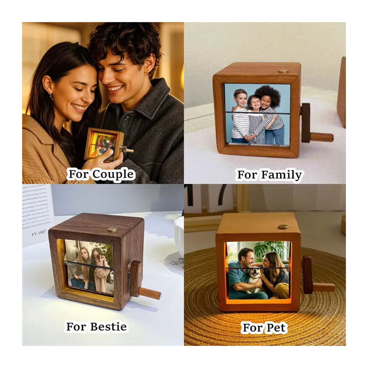Personalisiertes mechanisches Handkurbel-Fotoalbum von 4MELLY aus Holz in Braun - Bild 4