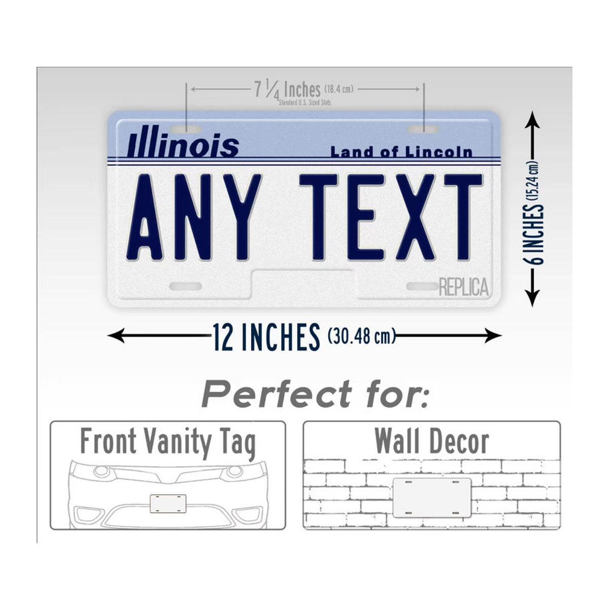 Personalisiertes Metall-Dekorationsschild von CIFBUY mit Illinois-Lincoln-Motiv in Weiß und Blau, rechteckiges Wanddekor zum Aufhängen - Bild 2