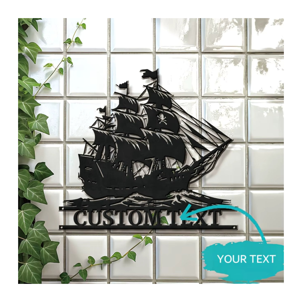 Personalisiertes Piratenschiff-Metallschild von Hello Young in Schwarz für die Wandmontage im maritimen Design - Bild 2