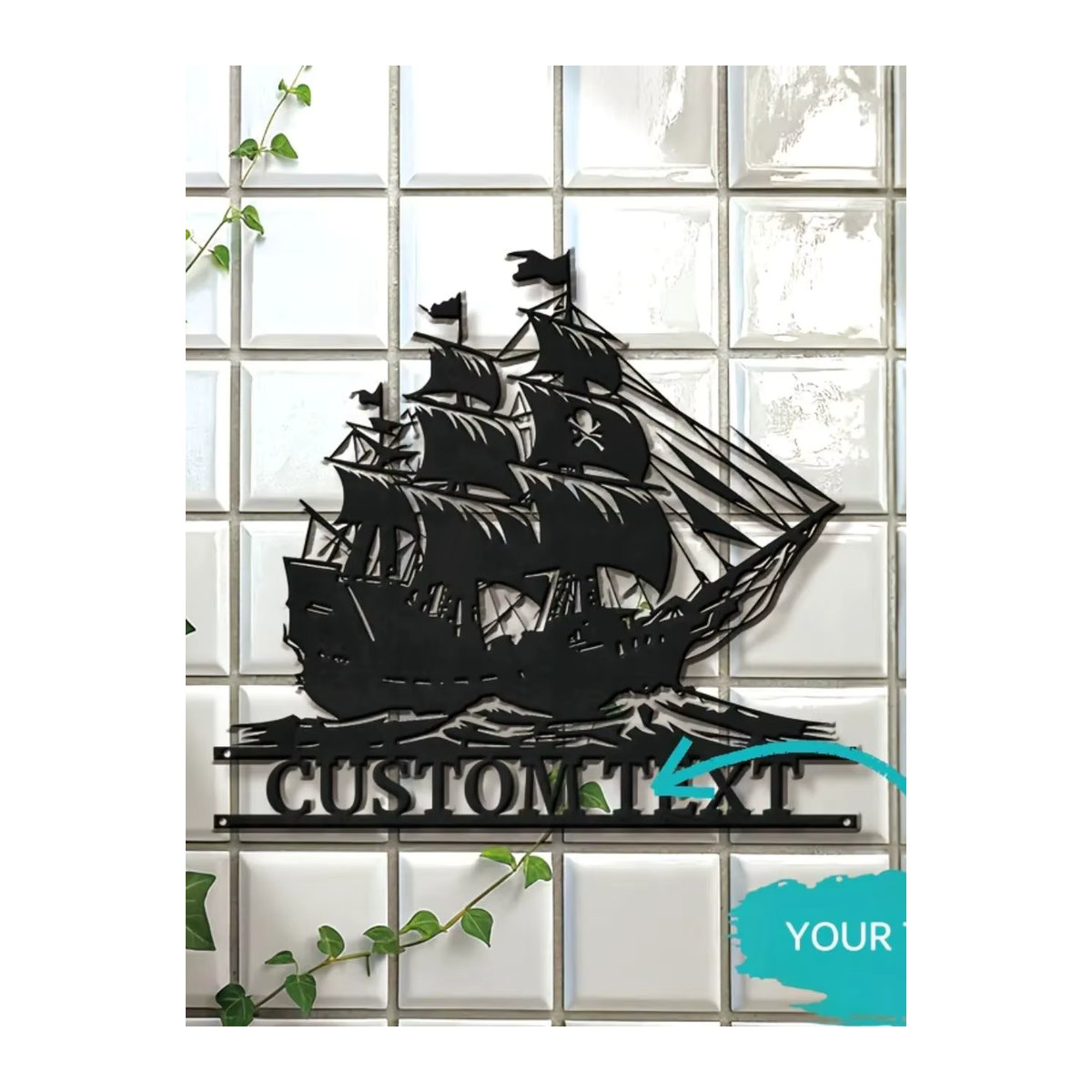Personalisiertes Piratenschiff-Metallschild von Hello Young in Schwarz für die Wandmontage im maritimen Design - Bild 7