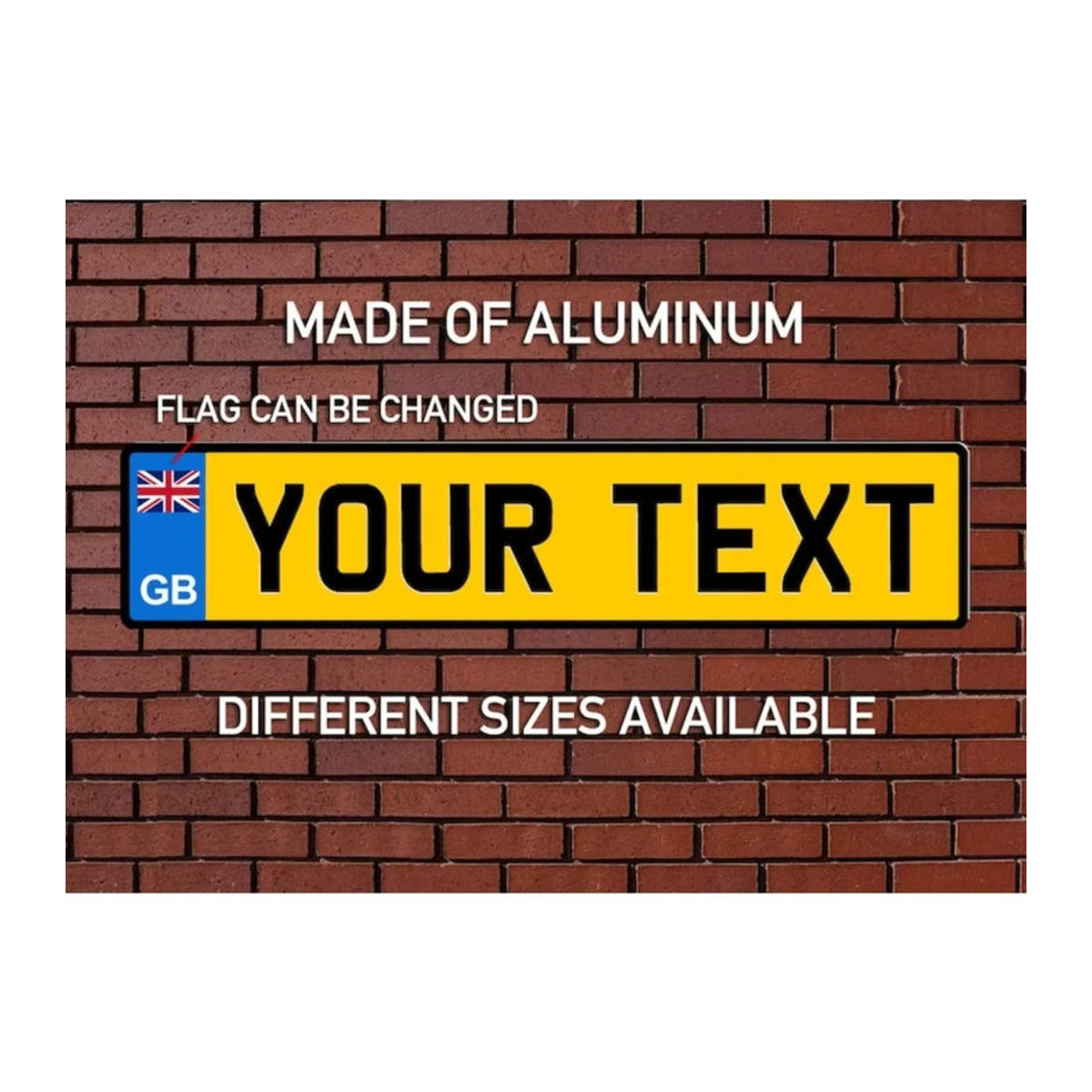 Personalisiertes UK-Nummernschild von CIFBUY aus Metall in Schwarz und Gelb als rechteckige Wanddekoration - Bild 2