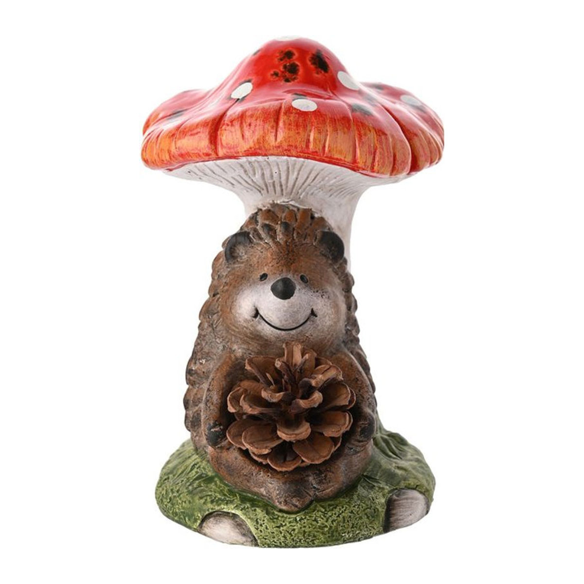 Pertemba FR Deko-Figur Igel auf Pilz mit Tannenzapfen in Rot und Mehrfarbig aus Kunstharz - Bild 1