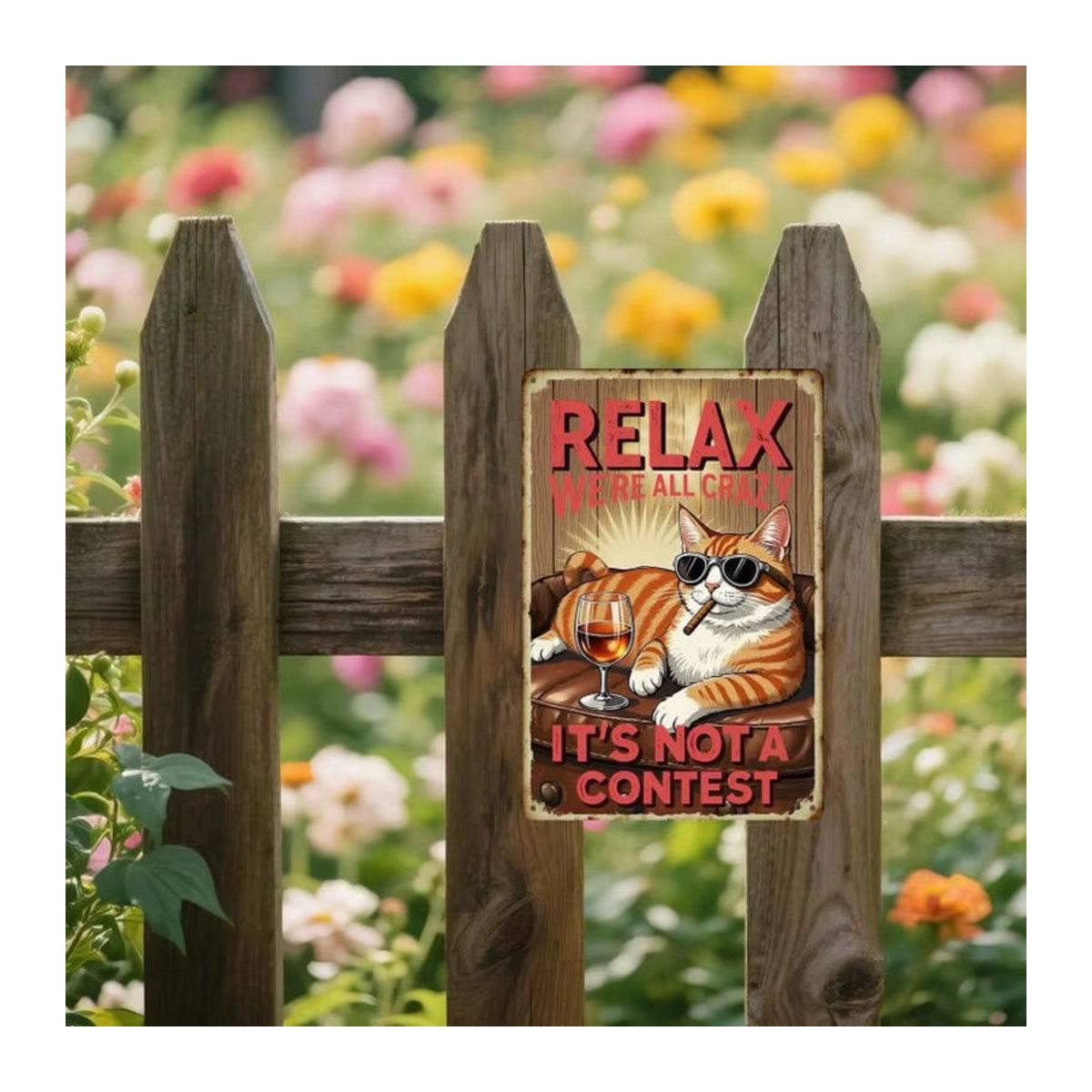 PETSLA Retro Wanddekoration Metallschild Lustige Katze Vintage Blechschild Mehrfarbig - Bild 5