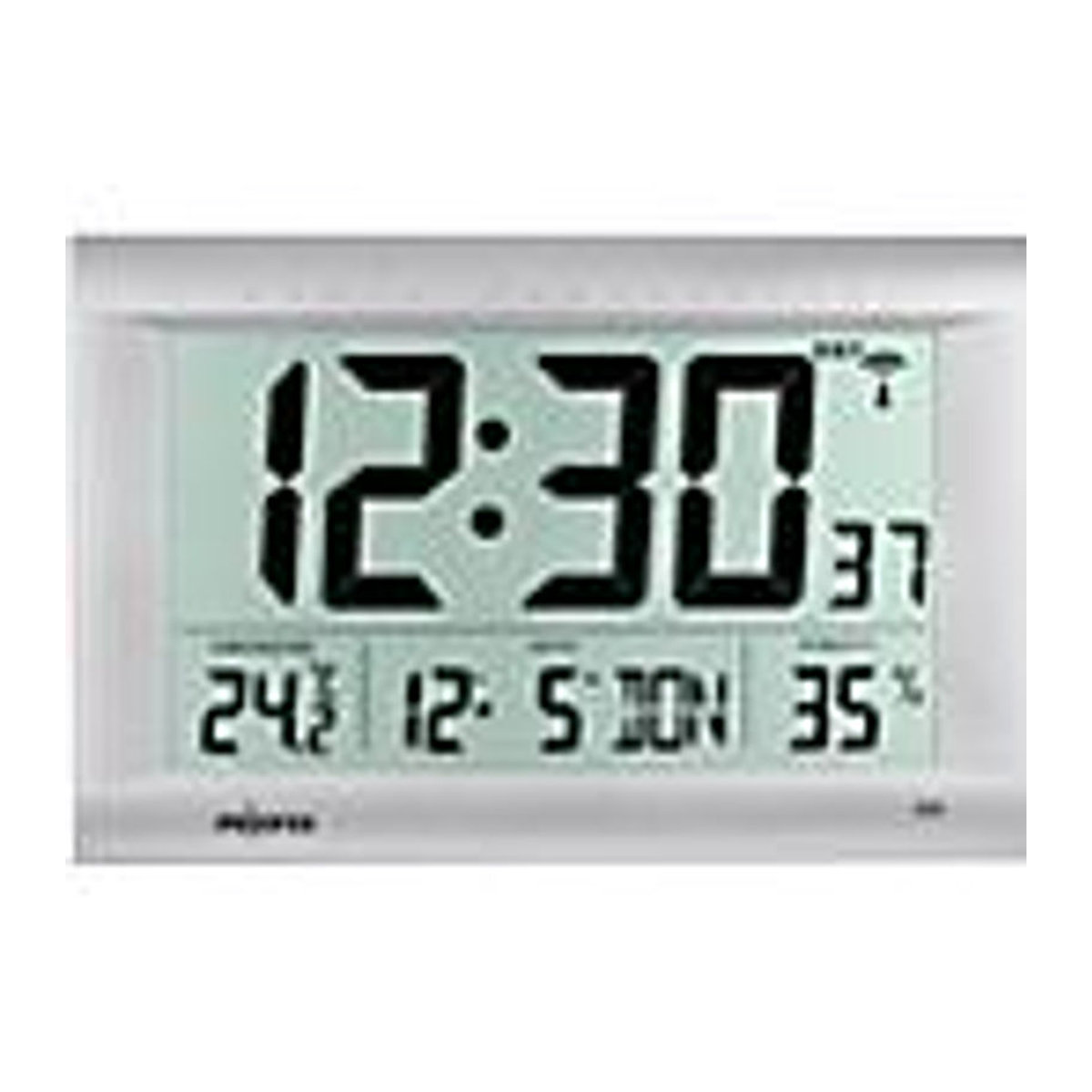 PEWETA Uhren Funk-Digitalwanduhr DCF 77 mit LC-Display, Thermometer und Hygrometer in Silber und Weiß - Bild 2