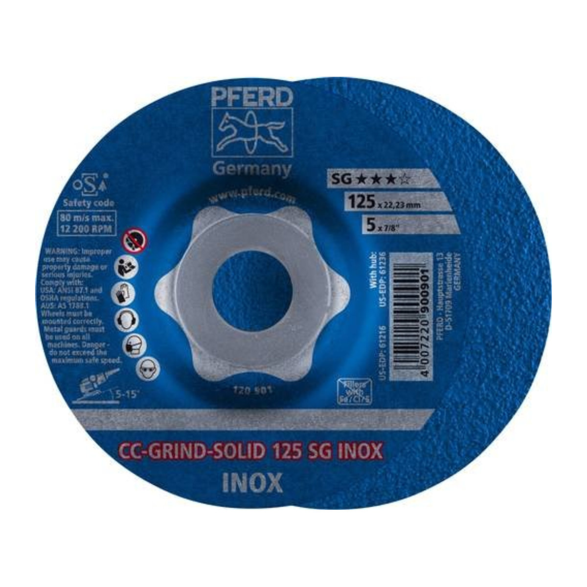 PFERD Cc-Grind-Solid Sg Inox Schruppscheibe gekröpft aus Edelstahl, Durchmesser: 125 mm, Bohrungs-Ø: 22,23 mm - Bild 1