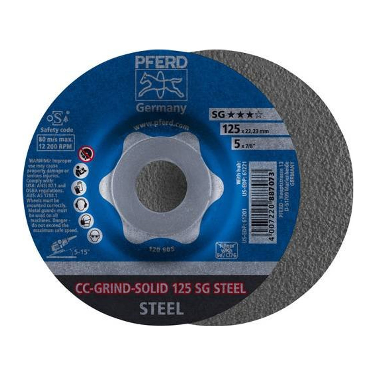 PFERD Cc-Grind-Solid Sg Steel Schleifscheibe Durchmesser: 125 mm, 10 Stück - Bild 1