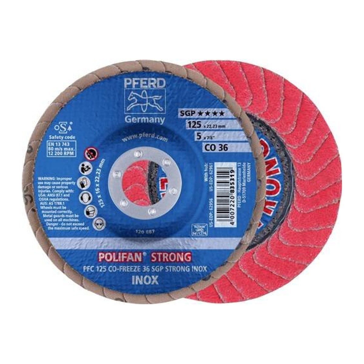PFERD CO-FREEZE 36 SGP STRONG INOX Fächerschleifscheibe Durchmesser: 125 mm - Bild 1