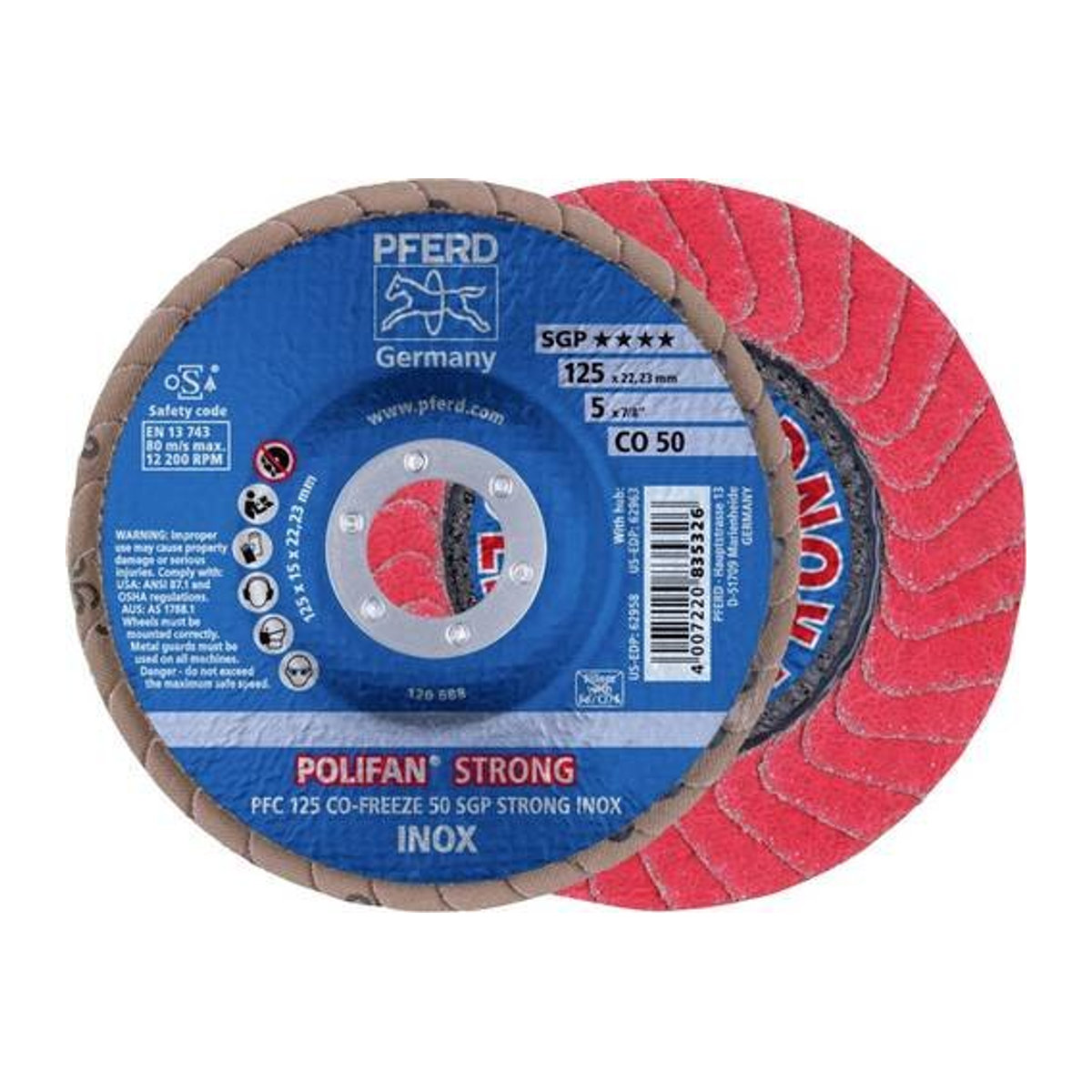 PFERD CO-FREEZE 50 SGP STRONG INOX Fächerschleifscheibe Durchmesser: 125 mm - Bild 1