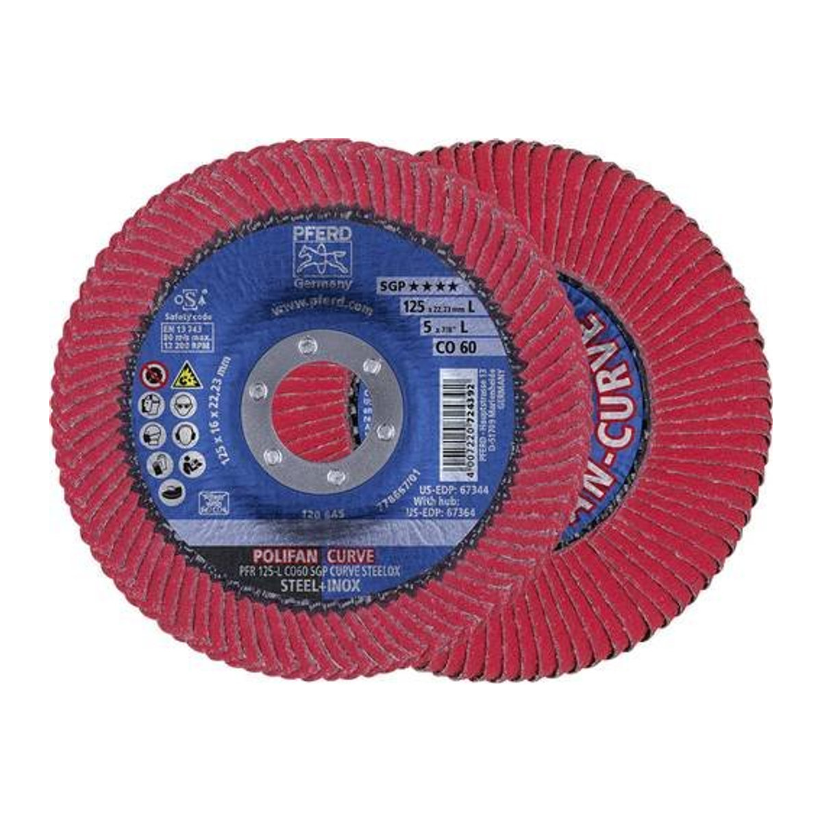 PFERD Steelox Co Sgp Curve Fächerschleifscheibe Durchmesser: 125 mm, Bohrungs-Ø: 22,23 mm, 10 Stück - Bild 1