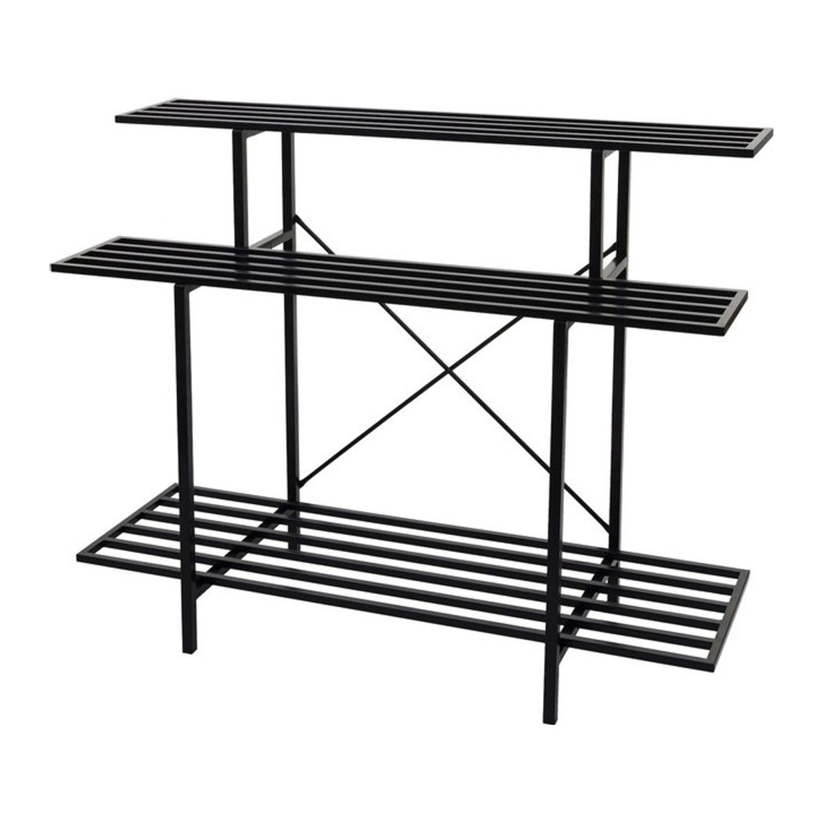 Pflanzenregal MCW-G32 Blumentreppe aus Stahl in Schwarz mit 3 Ablagen, B/T/H: 120 x 100 x 44 cm - Bild 1