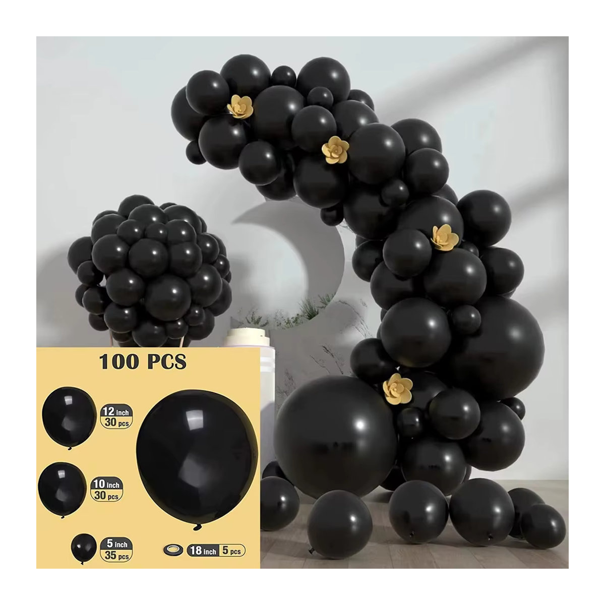 PGY Ballon Girlande Bogen Kit aus matten schwarzen Latex Ballons für Geburtstag, Baby Shower und Party, 100 Stück - Bild 5