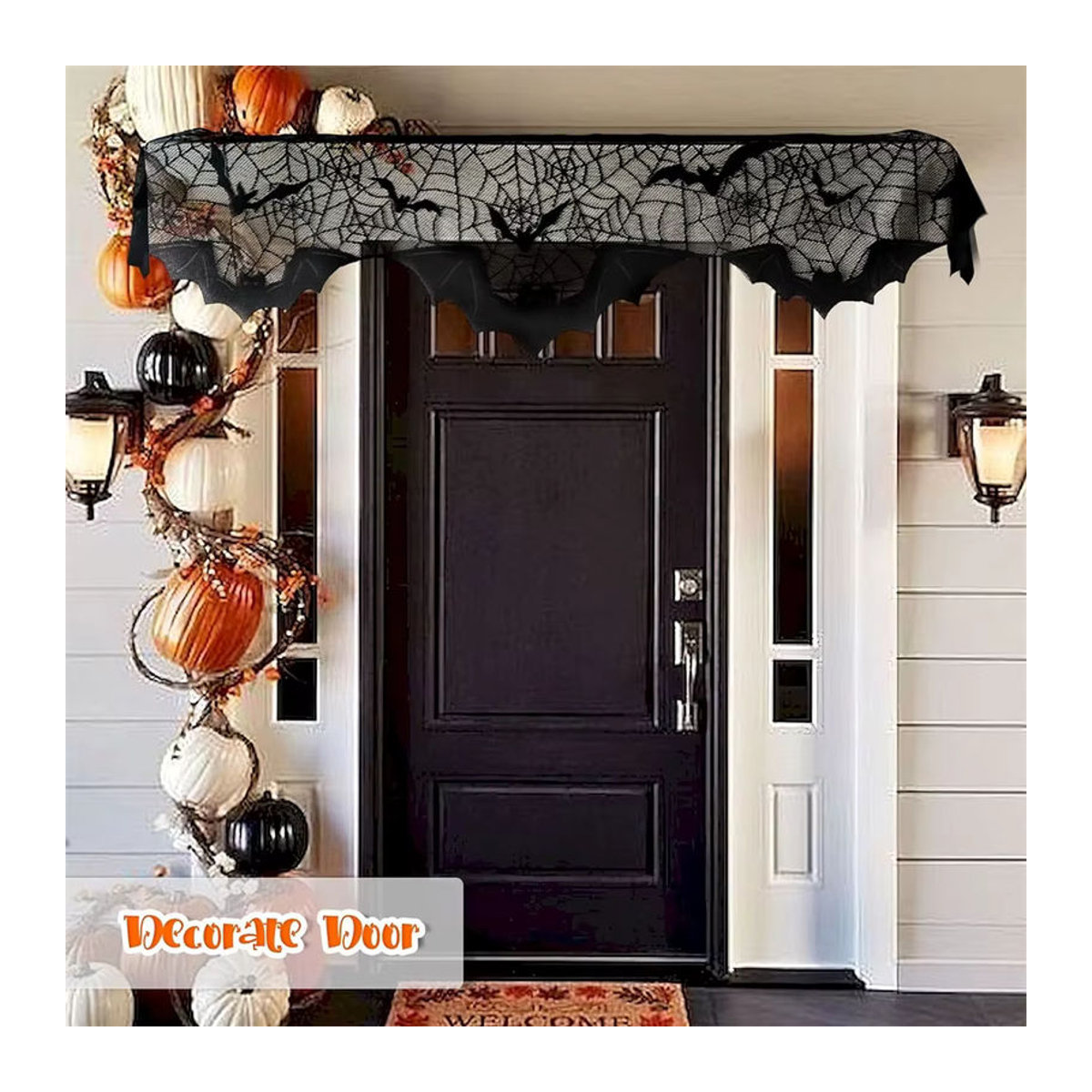 PGY Halloween Kaminsims-Schal aus schwarzer Spitze im Spinnennetz-Design zur Innenraumdekoration - Bild 3