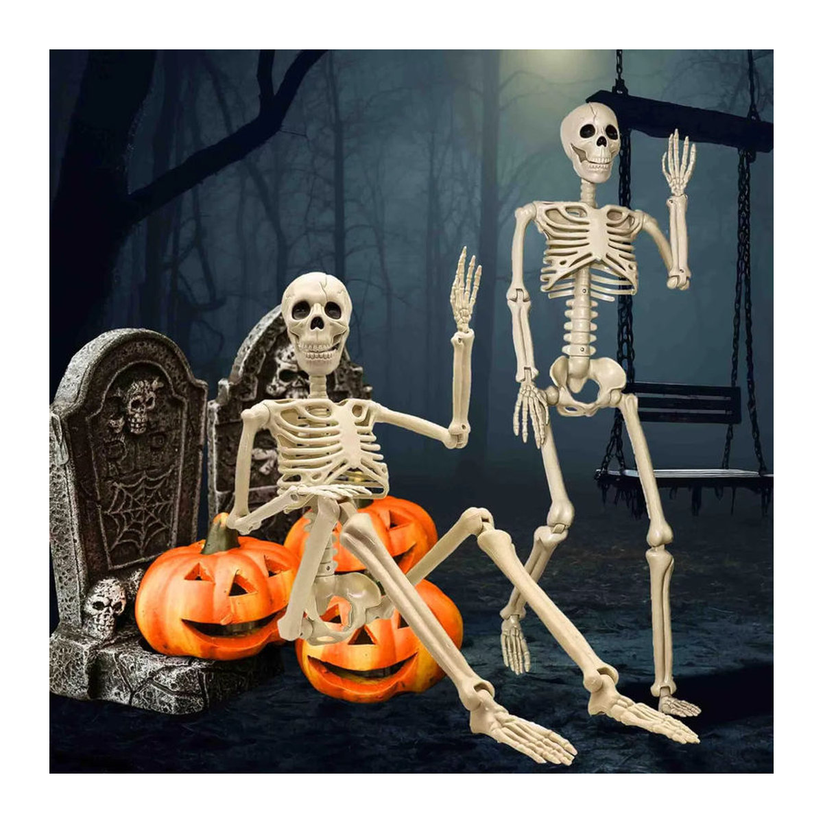 PGY Halloween-Skelett aus Kunststoff in Weiß als hängende Dekoration für Spukhaus und Friedhof - Bild 4