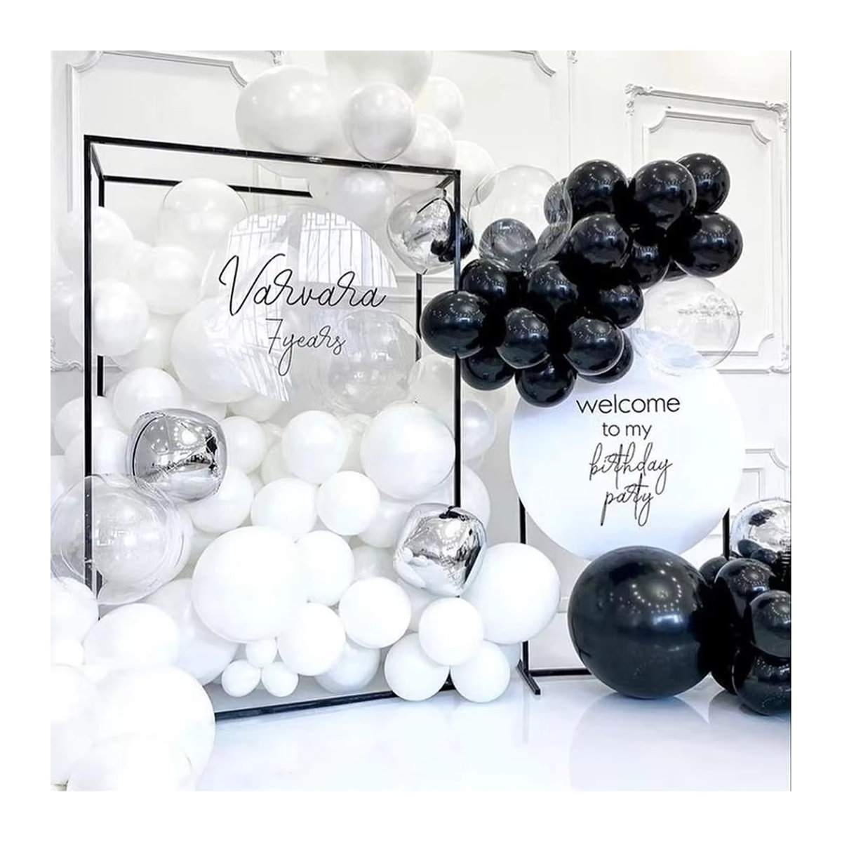 PGY Luftballon-Girlandenbogen-Set aus Latex in Weiß und Schwarz mit schwarzem Konfetti für Hochzeit, Geburtstag und Partydekoration - Bild 2