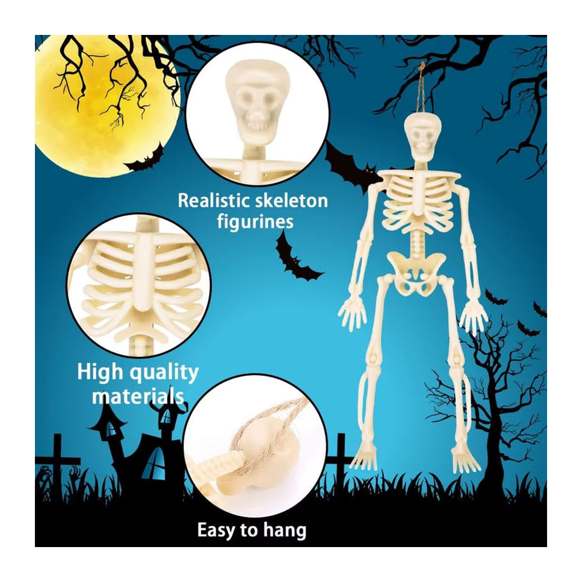 PGY Mini-Skelettfiguren für Halloween-Dekorationen, 6 Stück, weiß, Höhe: 15,2 cm - Bild 3