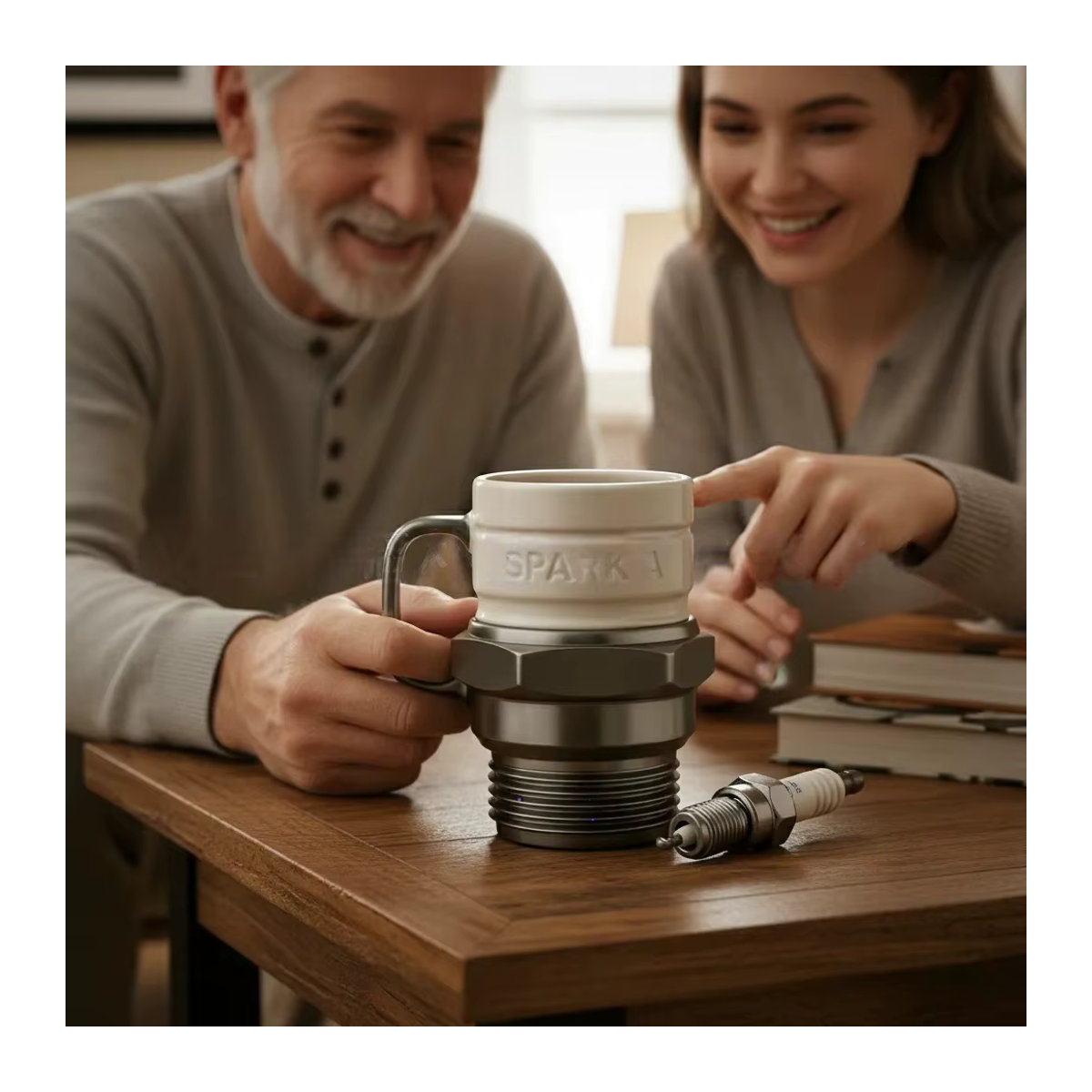 PGY Zündkerzen-Kaffeetasse aus Keramik in Weiß mit industriellem Motordesign - Bild 3