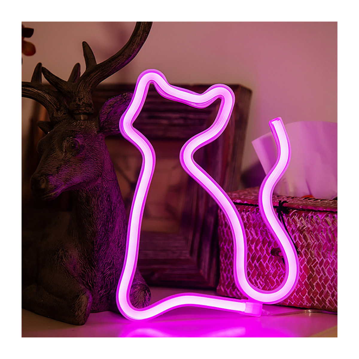 Phantasy Star Katzen LED Neonlicht in Rosa, USB und batteriebetrieben, Mehrzweck Wandlampe für Schlafzimmer und Partys - Bild 1