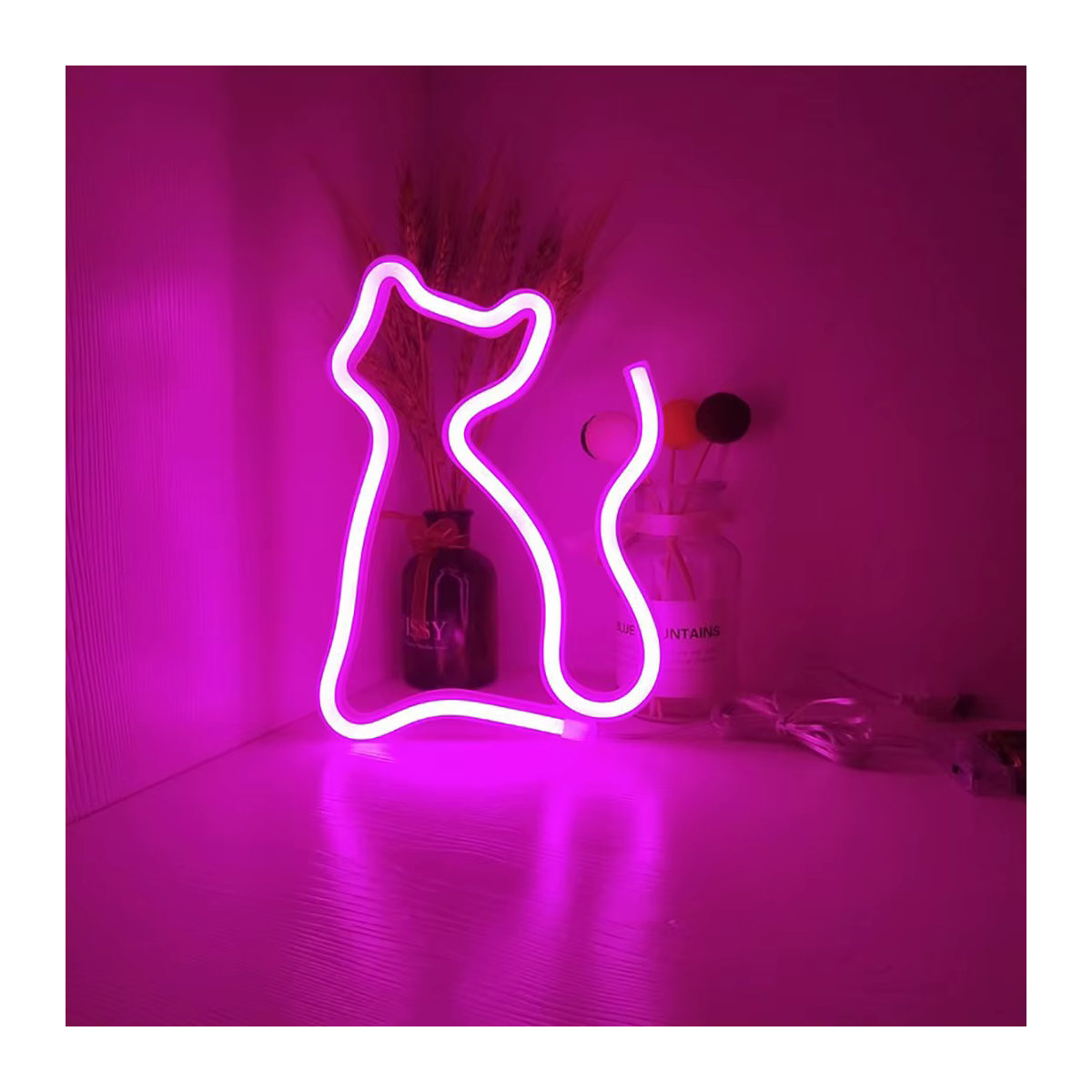Phantasy Star Katzen LED Neonlicht in Rosa, USB und batteriebetrieben, Mehrzweck Wandlampe für Schlafzimmer und Partys - Bild 2