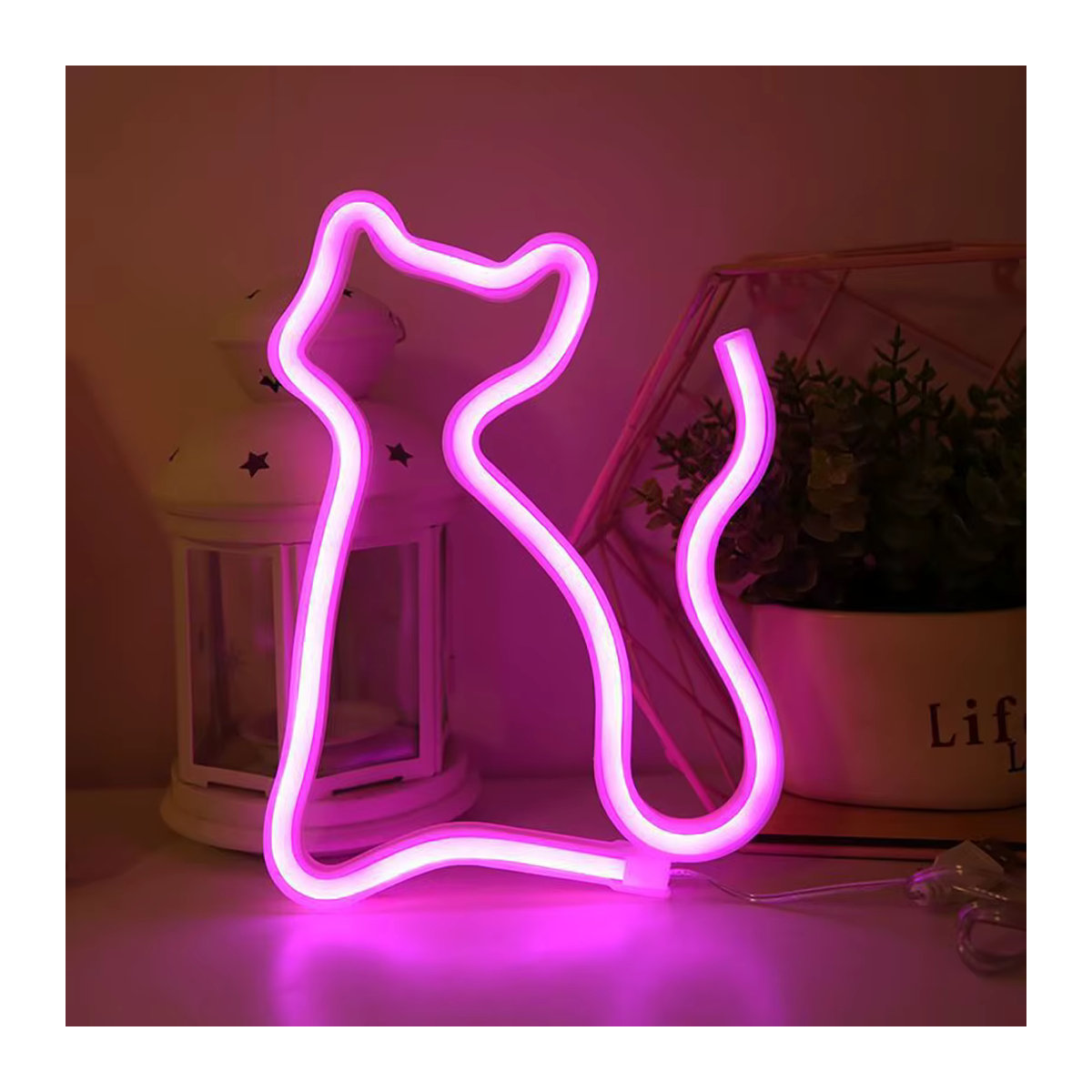 Phantasy Star Katzen LED Neonlicht in Rosa, USB und batteriebetrieben, Mehrzweck Wandlampe für Schlafzimmer und Partys - Bild 3