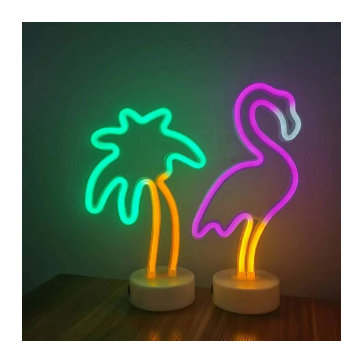 Phantasy Star LED-Neonlichter Flamingo und Palme, 2er-Set, USB- und Batteriebetrieben, Dekorative Lichter für Schlafzimmer und Feiern - Bild 1