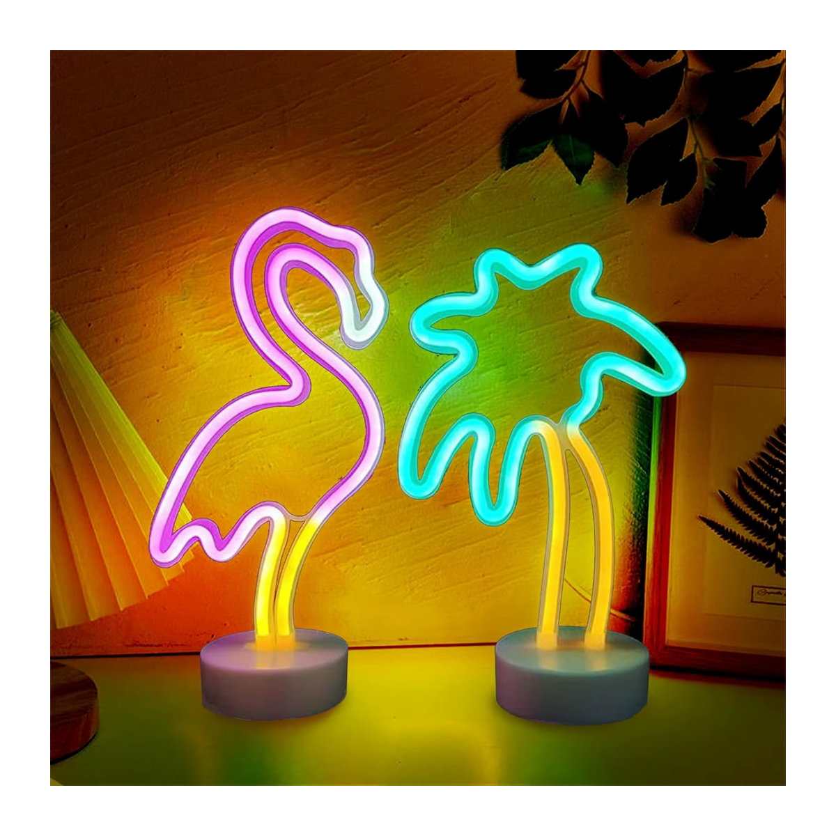 Phantasy Star LED-Neonlichter Flamingo und Palme, 2er-Set, USB- und Batteriebetrieben, Dekorative Lichter für Schlafzimmer und Feiern - Bild 2