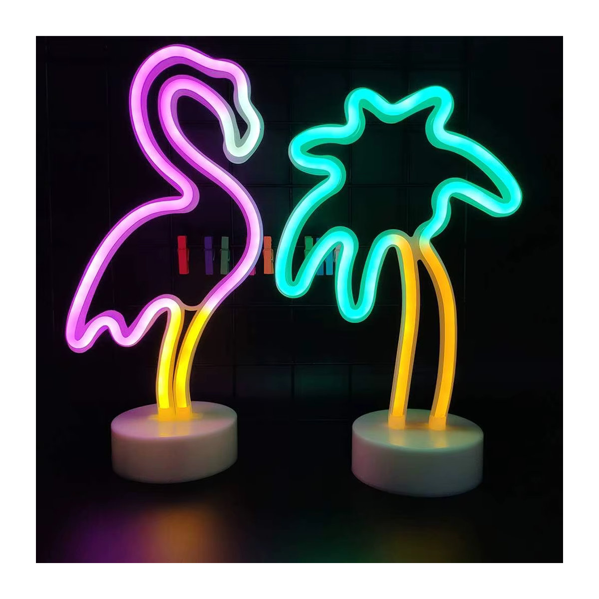 Phantasy Star LED-Neonlichter Flamingo und Palme, 2er-Set, USB- und Batteriebetrieben, Dekorative Lichter für Schlafzimmer und Feiern - Bild 3